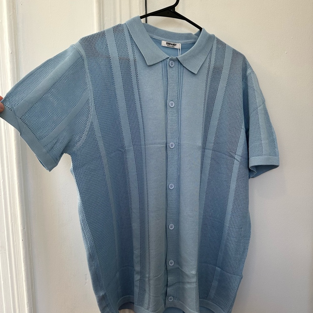 Men’s Knit Short Sleeve Button Down Polo Shirt
